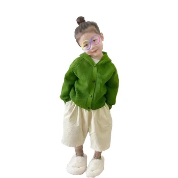 2023 Новый комплект детских кардиганов и свитеров с капюшоном, однотонное пальто в корейском стиле, свитера для мальчиков и девочек, повседневная свободная одежда