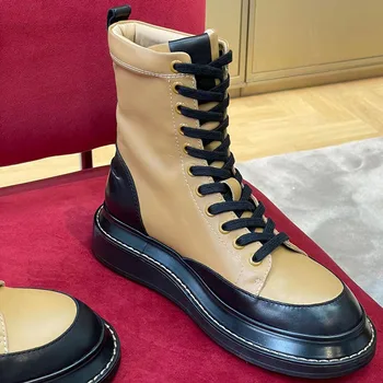 2023 Осенне-зимние высококачественные женские ботильоны на шнуровке с толстым дном, байкерские ботинки в тон для отдыха, байкерские ботинки в байкерском стиле