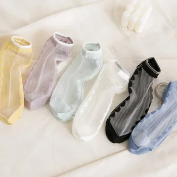5 пар женских летних тонких дышащих носков из хрустального шелка, прозрачных тонких дышащих носков-лодочек из Японского стеклянного шелка, 35-39 евро