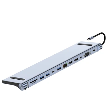 USB C Концентратор 12 В 1 USB C Адаптер С 4K HDMI-Совместимым VGA USB-C Thunderbolt 3 Gigabit Ethernet Аудио SD/TF Для