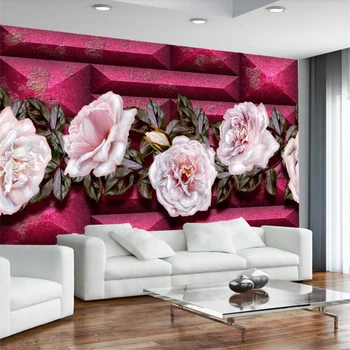 wellyu 3D рельефная розовая роза на заднем плане стены изготовленная на заказ большая фреска зеленые обои papel de parede para quarto