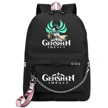 Аниме Genshin Impact USB Рюкзак для школьников, девочек-подростков, Студенческий рюкзак, повседневные женские Походные сумки, рюкзак для ноутбука