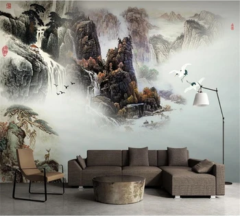 бейбехан Пользовательские обои мода атмосфера пейзаж Китайская живопись телевизор диван ресторан отеля фон papel de parede