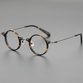 Винтажная оправа для очков, мужские Высококачественные ацетатные круглые оптические очки для чтения при близорукости, женские прозрачные очки по рецепту