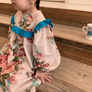 Детская одежда 2023, Весеннее новое Милое кружевное платье с цветочным рисунком для девочек в корейском стиле