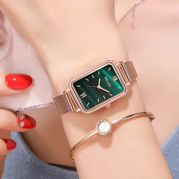 Женские кварцевые часы с сеткой из нержавеющей стали с прямоугольным циферблатом, люксовый бренд, женские модные часы для одевания, женские повседневные наручные часы Relogio
