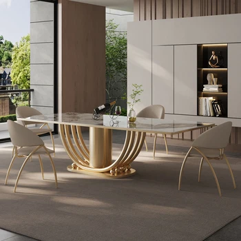 Итальянский обеденный стол из светлой роскошной каменной плиты Современный и простой Прямоугольный обеденный стол и стул высокого класса