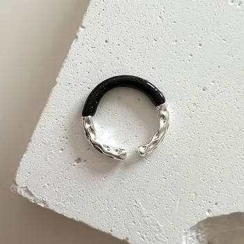 Кинель, серебро 925 пробы, Оригинальное сертифицированное кольцо с черной текстурой Для женщин, простая мода, креативный дизайн, подходящие украшения на каждый день.