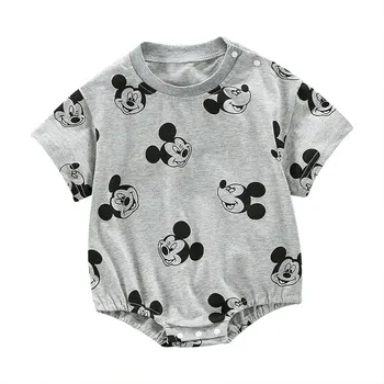 Комбинезон с короткими рукавами Mickey Baby, Летняя Цельная одежда Унисекс для новорожденных, Комбинезоны для маленьких девочек и мальчиков