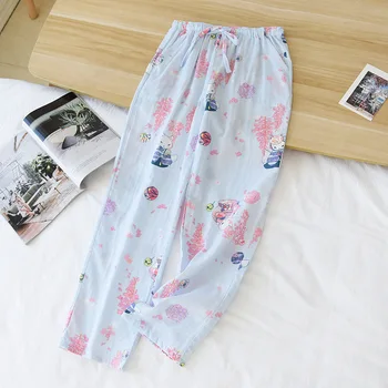 Летние Женские пижамы с цветочным принтом, Высококачественные хлопчатобумажные пижамные штаны, Повседневная Женская Домашняя одежда, Элегантные пижамные штаны для девочек