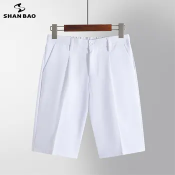 Летние мужские повседневные брюки 2023, Корея, Легкие деловые повседневные шорты, модные укороченные брюки длиной до колен, Черный, Белый, серый