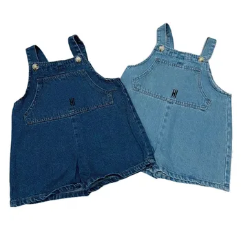 Модные Летние брюки с поясом для мальчиков и девочек, брюки, Детские брюки, Детская короткая одежда из синих джинсов для мальчиков