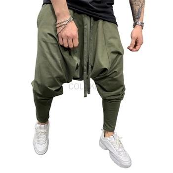 Мужские брюки в стиле хип-хоп, повседневные штаны-шаровары для бега, заниженная промежность, Свободная, мешковатая, Черная, Зеленая, Белая уличная одежда для мужчин