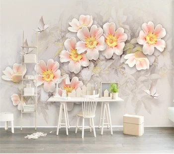 настенная роспись wellyu на заказ, красивые цветы, бабочка, пасторальный 3D стереофонический фон для телевизора, обои для гостиной, спальни