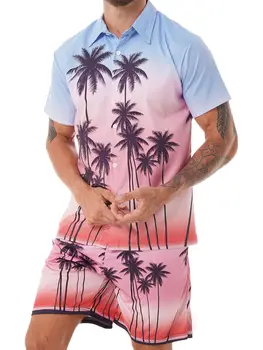 Новый модный комплект Гавайских рубашек, Мужской комплект с принтом, Летняя повседневная рубашка с цветочным рисунком, Пляжные мужские комплекты из двух частей, S-5XL