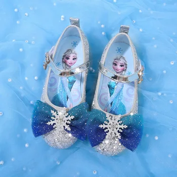 Обувь принцессы Эльзы Диснея, обувь для выступлений с блестками Frozen Fantasy для девочек, обувь для выступлений с мягкой подошвой из хрусталя, Размер обуви для выступлений
