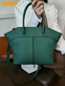 Офисная женская Классическая Элегантная сумка-тоут из натуральной кожи, винтажная Однотонная сумка на одно плечо, повседневные женские сумки через плечо