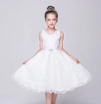 Платье для девочки Кружевное платье с поясом Летняя детская одежда для вечеринки Элегантное платье принцессы для маленьких гостей Платье для выступления на день рождения
