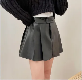 Плиссированная юбка из искусственной кожи в стиле панк-мотоцикл 2023, весна-лето, Y2k, Harajuku, приталенные юбки в стиле хип-хоп, готика, женская уличная одежда 90-х годов.