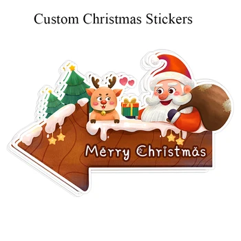 Пользовательские наклейки с Рождеством по индивидуальному заказу Милый Санта Клаус DIY Клейкие бирки для новогодней упаковки Подарочная коробка Этикетка Окно Дверь