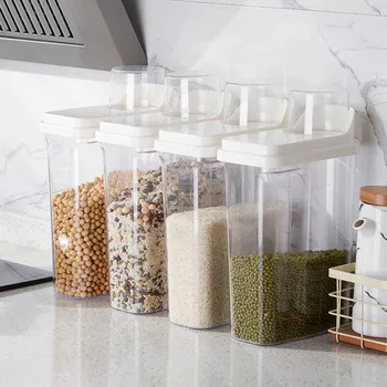 Прозрачный пластиковый ящик для хранения кухонных принадлежностей Резервуар для хранения продуктов Герметичный резервуар Кухонный органайзер