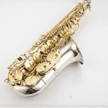 Профессиональный латунный белый пинцет, корпус трубки, золотые клавиши, альт-саксофон 037, музыкальный инструмент на заказ
