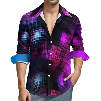 Разноцветная рубашка с диско-шаром, осенние двухцветные повседневные рубашки с принтом, мужские Модные блузки с длинным рукавом, топы уличной одежды на заказ, Большой размер