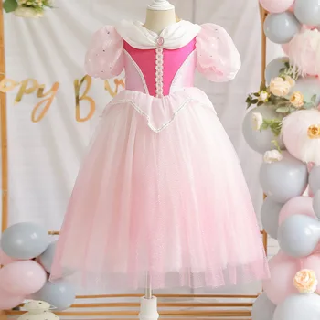Розовое платье принцессы для косплея для девочек, костюмы для переодевания девочек, высококачественное праздничное платье для девочек, Размер 100-140, детские розовые тюлевые накидки-плащи