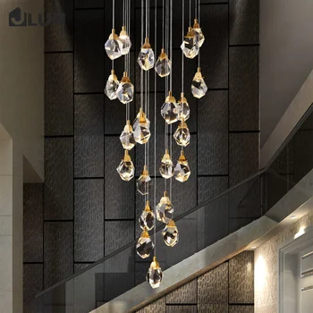 Роскошная бриллиантовая хрустальная люстра лестница большая гостиная холл люстры освещение золотое украшение дома светодиодная хрустальная лампа