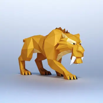 Саблезубый тигр 3D Бумажная модель DIY Animal Decoration Papercraft Оригами ручной работы Развивающие игрушки для детей