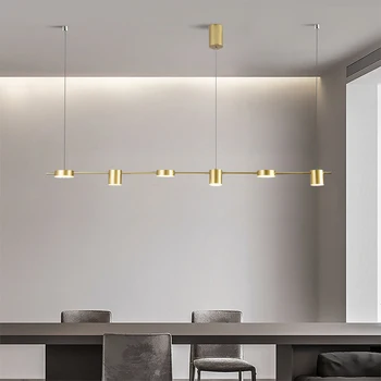 Современный минималистичный Подвесной светильник для столовой кухни Золотисто-черная Длинная Люстра для офиса, магазина, бара, внутреннего светодиодного светильника