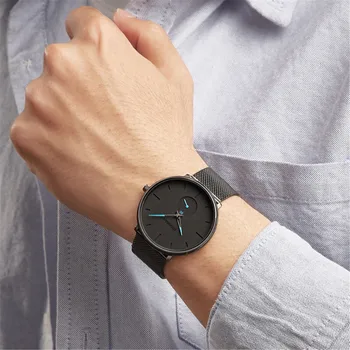 Элегантные минималистичные мужские кварцевые часы с сетчатым ремешком и циферблатом, подарочные часы, простые наручные часы для пары, электронные часы Saat