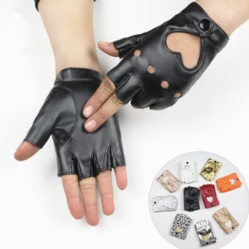 1 пара женских коротких перчаток из синтетической кожи в стиле панк, перчатки без пальцев на полпальца, модные женские красивые черные велосипедные перчатки