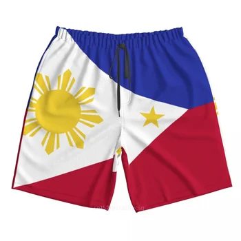 2023 Летние мужские пляжные шорты с 3D принтом флага Филиппин из полиэстера с 3D принтом, летние брюки для бега с карманами на пляже
