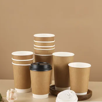 50 упаковок одноразовых бумажных крышек для кофейных стаканчиков, кофейных чашек для горячих напитков, портативных бумажных стаканчиков с двойным утолщением, аксессуаров для кухонного магазина