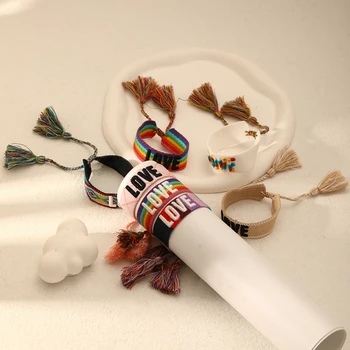 7Styles Романтический ЛГБТ-радужный вязаный браслет с кисточками, регулируемый браслет для пары влюбленных геев и лесбиянок, Приятный подарок