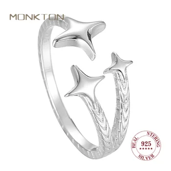 Monkton, универсальные Свадебные кольца из стерлингового серебра 925 пробы, обручальные кольца для женщин, ювелирные изделия, Открывающееся регулируемое кольцо на палец с падающей звездой