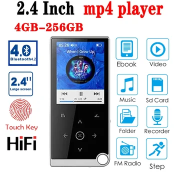 MP3 MP4 Bluetooth-плеер Спортивный музыкальный плеер Walkman с сенсорным 2,4-дюймовым экраном, ручка для записи FM-радио, медиаплеер для видеофильмов