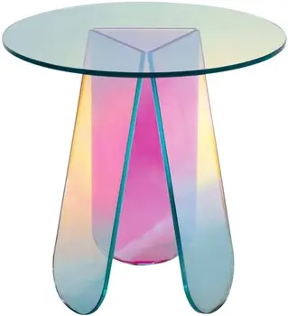 Акриловый радужный журнальный столик из радужного стекла, торцевой столик из радужного стекла, круглый приставной столик, современный телевизионный столик с акцентом для украшения гостиной, спальни