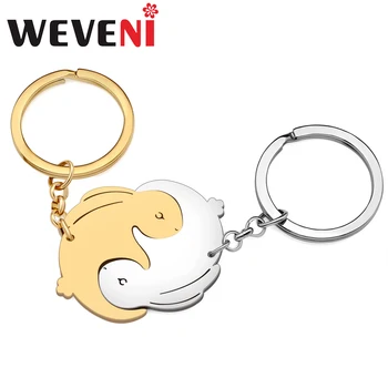 Брелки для ключей Weveni из нержавеющей стали, 2 шт., позолоченные, посеребренные, с милым кроликом, в стиле пэчворк, брелки для влюбленных, брелок для рюкзака, брелоки