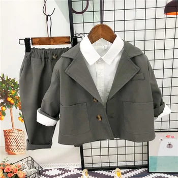 Весенний новый детский костюм, модное пальто для мальчиков, комплект брюк, повседневные однотонные комплекты детской одежды