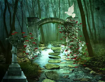 Волшебная лесная арка, дверь, Роза, листья, фон для птиц, Высококачественная компьютерная печать, фон для свадебных фотографий