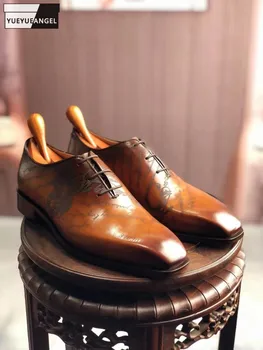 Деловые Мужчины, Официальная рабочая обувь из натуральной воловьей кожи, Высококачественная Весенняя Винтажная Свадебная обувь с квадратным носком Для жениха