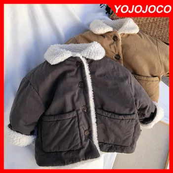 Детская куртка, зимняя флисовая утолщенная теплая куртка для мальчиков и девочек, куртка из овечьего флиса, модная однотонная детская куртка