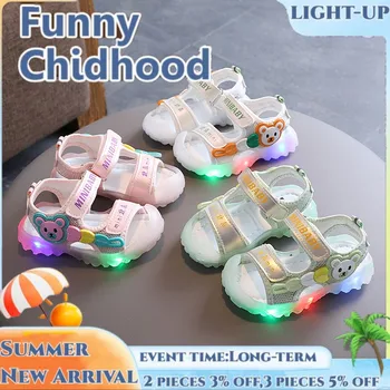 Детские сандалии Bear со светодиодной подсветкой для детей 1-5 лет - детская пляжная обувь с завернутыми носками для мальчиков и девочек, для первых прогулок малышей
