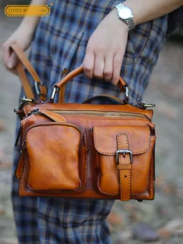 Женская винтажная сумка-мессенджер ручной работы из натуральной кожи, несколько карманов, рабочие повседневные сумки большой емкости, сумка через плечо