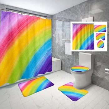 Креативный набор радужных занавесок для душа Fantasy Rainbow, 4 предмета, занавеска для душа, Нескользящий коврик для ванной, крышка для унитаза, комплект занавесок