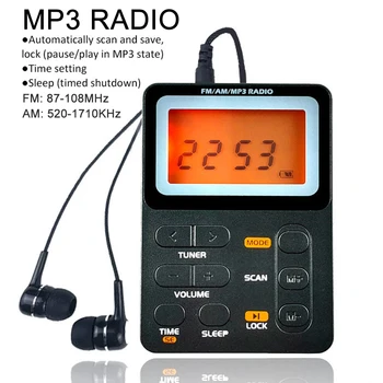 Многофункциональное цифровое MP3-радио со светодиодным дисплеем 2,1 дюйма, 2-полосное карманное радио AM FM, MP3-плеер, зарядка через Micro USB, разъем 3,5 мм