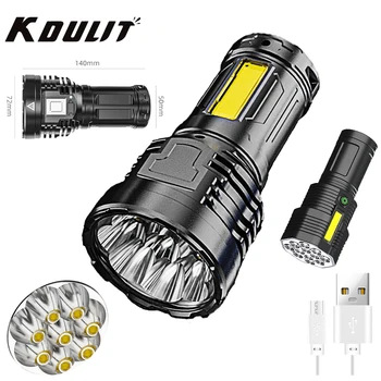 Многоядерный суперяркий фонарик KDULIT, перезаряжаемый Многофункциональный светодиодный фонарик с батареей дальнего действия, дисплей фонарика COB Torch Light