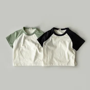 Модные Детские топы в корейском стиле с короткими рукавами от 0 до 1 2 3 лет, футболки для маленьких мальчиков и девочек, летняя одежда, детские футболки с круглым вырезом